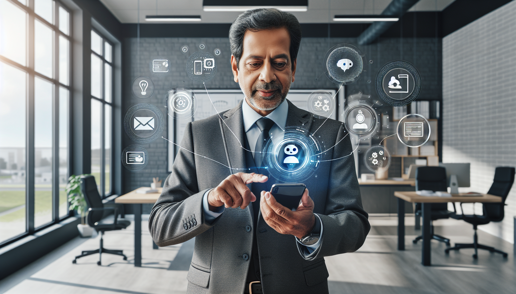 Pequeño empresario usando WhatsApp con IA y automatización.