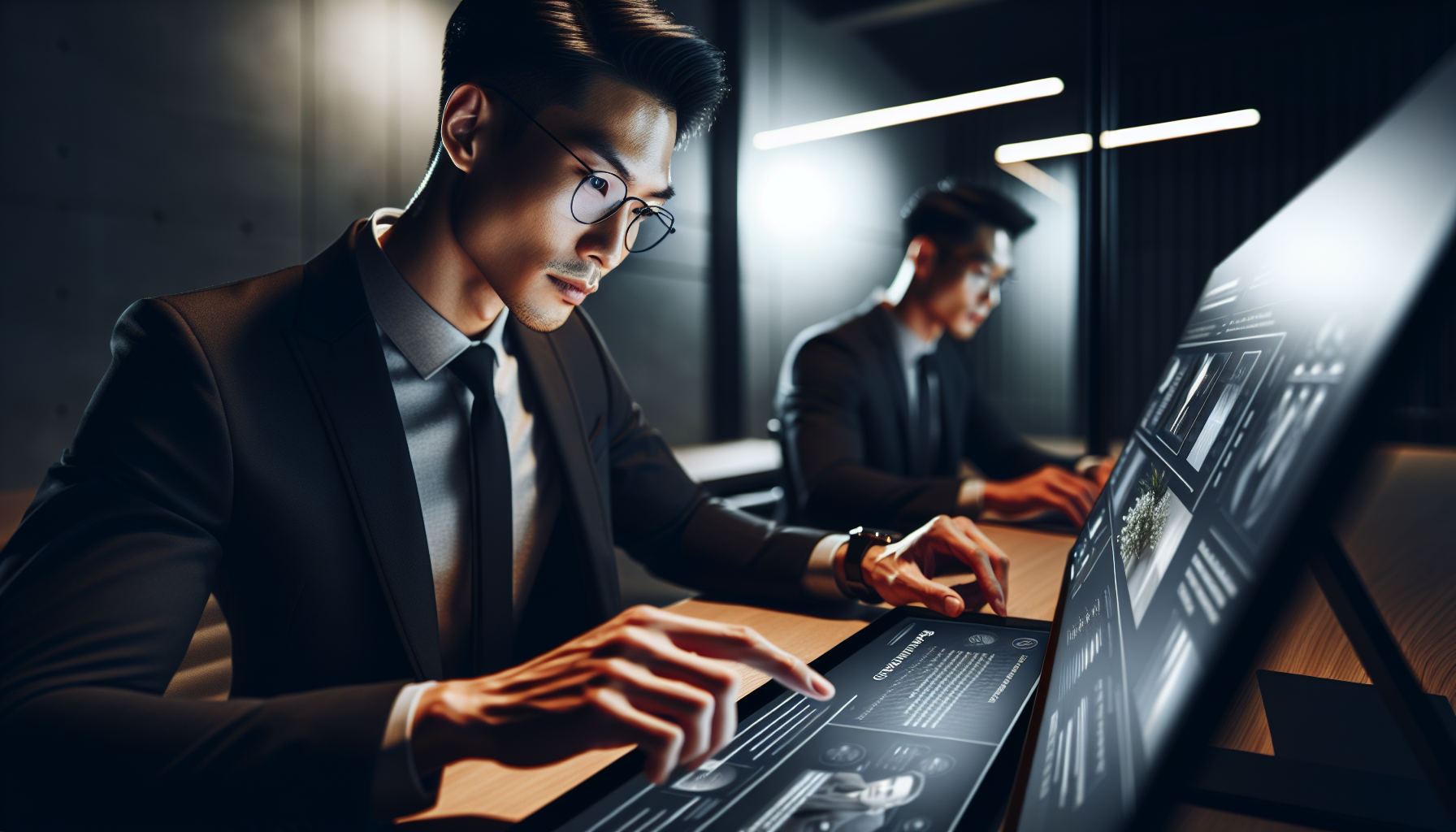 Empresario analizando campaña de marketing personalizada en plataforma digital.