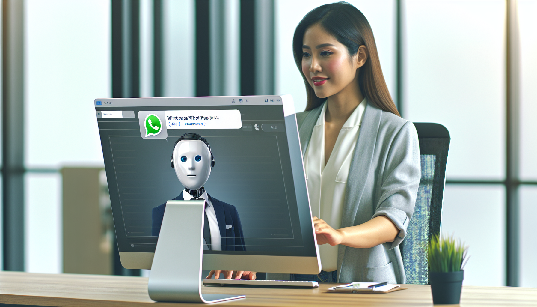 Propietario de negocio utilizando chatbot de WhatsApp para atención al cliente