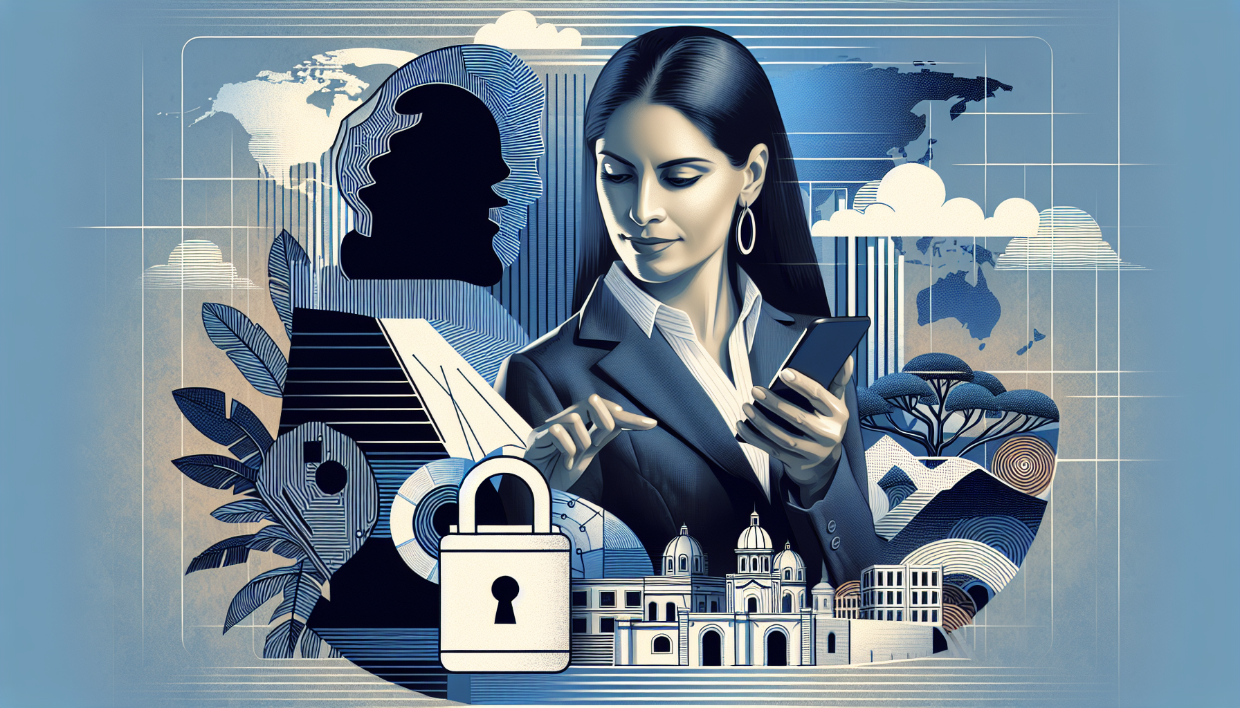 Protección de datos en WhatsApp en LATAM, con un empresario asegurando datos en un smartphone.